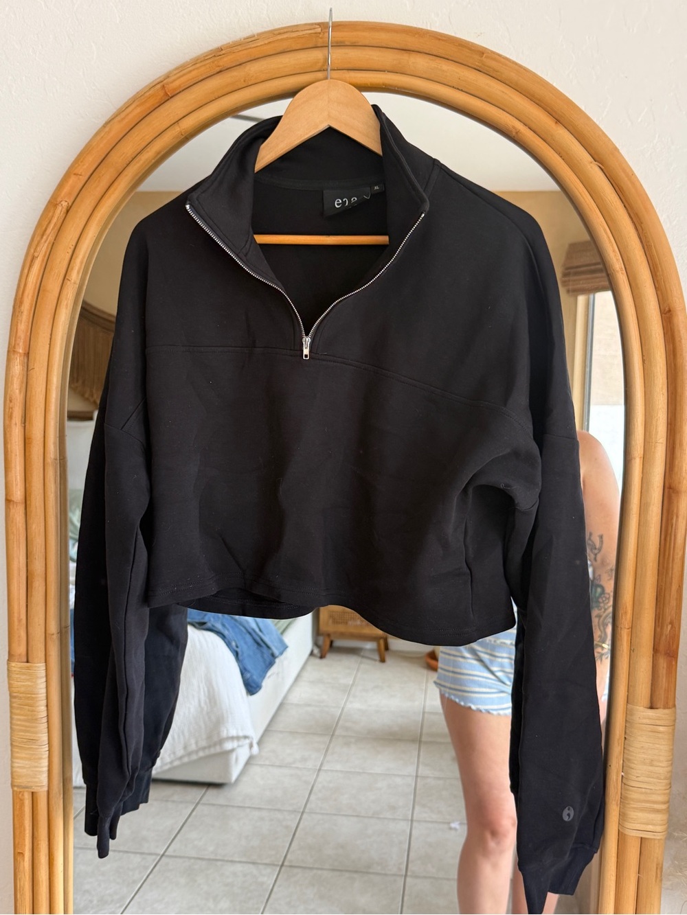 Cropped Black Half-Zip Turtleneck Sweater